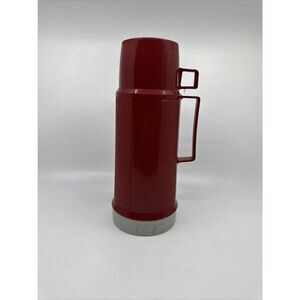 Vtg Genuine Thermos Brand Glass Liner Red Plastic Thermos 16 Fluid oz Made USA